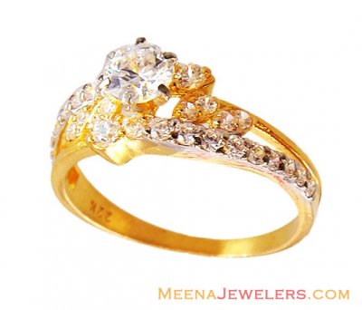 22K Fancy Solitaire Studded Ring  ( Ladies Signity Rings )
