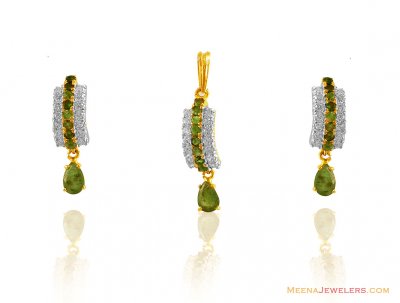 Gold Emerald Pendant Set ( Precious Stone Pendant Sets )