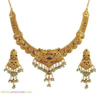 Antique Gold Meenakari Set ( Antique Necklace Sets )