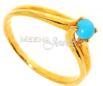 22Kt Gold Ring with Turquoise ( Ladies Rings with Precious Stones )