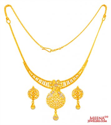 22 Karat Gold Necklace Set - StLs24651 - 22 Karat Gold two tone ...