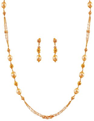 22K Gold Pearls Necklace Set ( Gold Designer Sets )