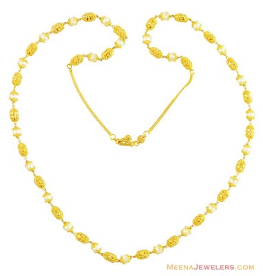 22k Gold Designer Pearl Mala ( 22Kt Long Chains (Ladies) )
