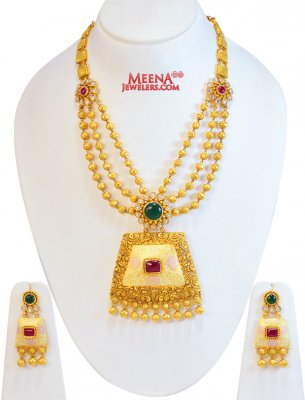 22Kt Gold Antique Necklace Set(Long ( Antique Necklace Sets )