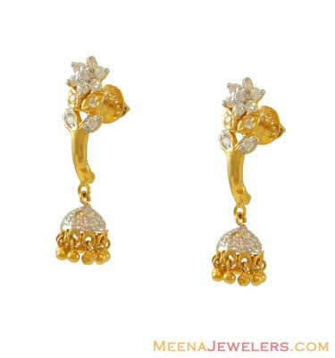 Designer CZ Earrings With Jhumki(22k) ( 22Kt Gold Fancy Earrings )