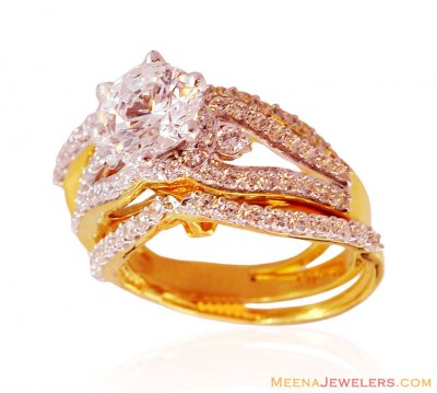 Gold Engagement Ring with Band ( Ladies Signity Rings )