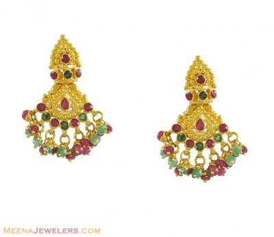 22K Gold Earrings with Precious Stones ( Precious Stone Earrings )
