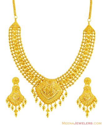 Designer Gold Filigree Necklace Set ( 22 Kt Gold Sets )