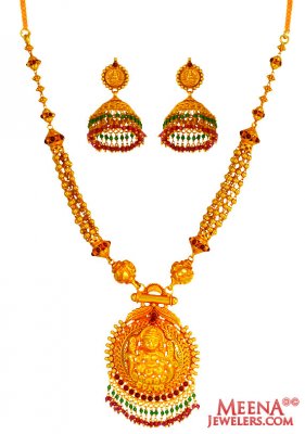 22 Kt Gold Temple Necklace Set  ( Antique Necklace Sets )