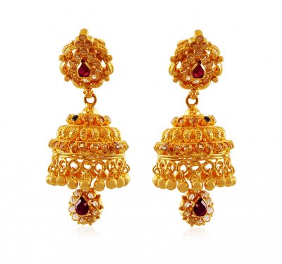 22K Gold Jhumki Earrings ( 22Kt Gold Fancy Earrings )