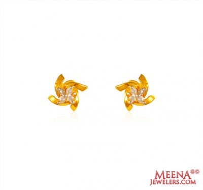 22 Karat Flower Gold Tops with CZ  ( Signity Earrings )