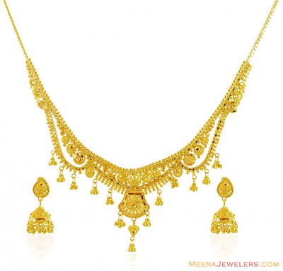 22k Gold Beautiful Necklace Set  ( Light Sets )