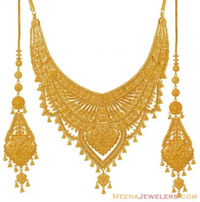 Filigree Necklace and Earring Set (22k) ( Bridal Necklace Sets )