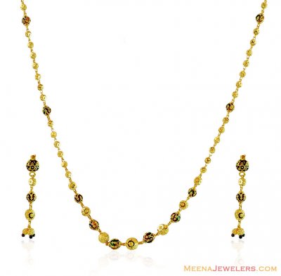 22k Meena Gold Balls Necklace Set  ( Light Sets )