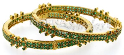 22 Kt Gold Bangles with Emerald Stones ( Precious Stone Bangles )