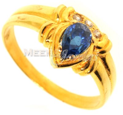 Gold Ring with Saffire and CZ ( Ladies Rings with Precious Stones )