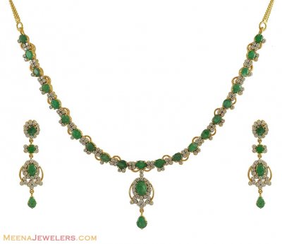 Diamond,Emerald Necklace Set (18k) ( Diamond Necklace Sets )
