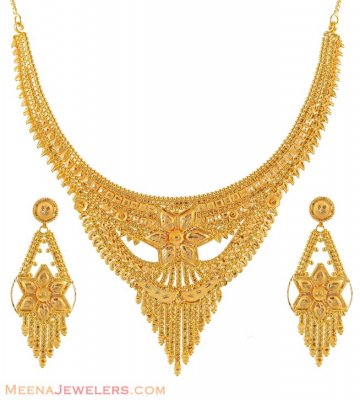 Necklace set with filigree  ( 22 Kt Gold Sets )