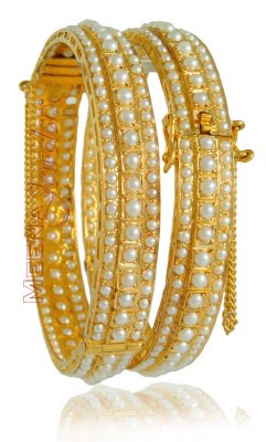 22Kt Gold Bangle with Pearls ( Precious Stone Bangles )