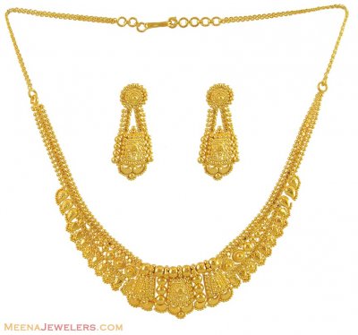 22K Gold Filigree Necklace Set ( 22 Kt Gold Sets )