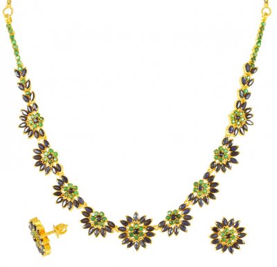 Sapphire and Emerald Necklace Set ( Combination Necklace Set )