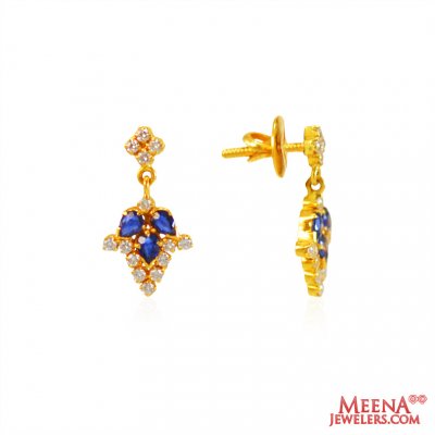 22Kt Gold CZ Colored Stone Earrings ( Precious Stone Earrings )