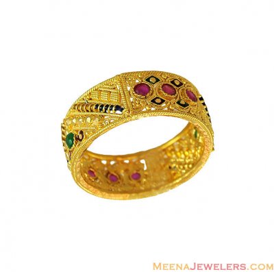 22Kt Designer Meenakari Band ( Ladies Gold Ring )