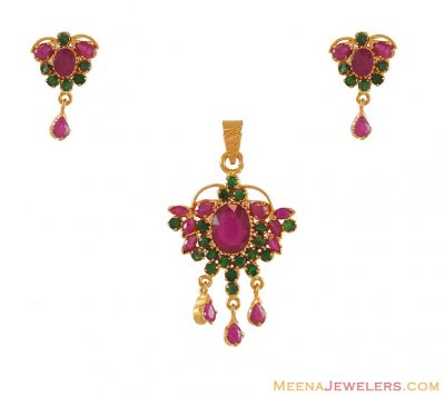 Emerald and Ruby pendant set ( Precious Stone Pendant Sets )