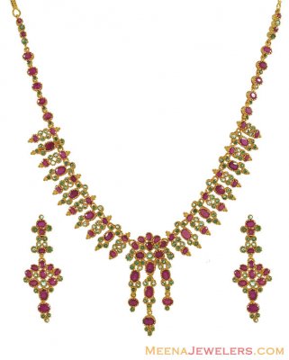 22Kt Ruby And Emerald Necklace Set ( Combination Necklace Set )