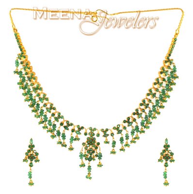 22Kt Gold Emerald Set ( Emerald Necklace Sets )