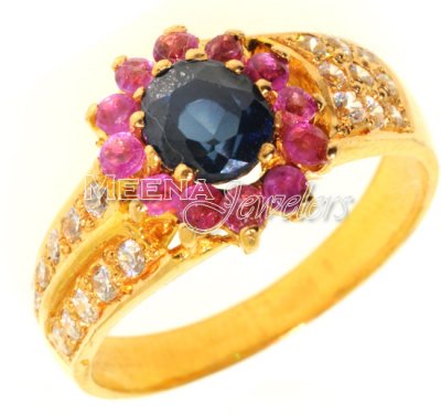22kt Gold Ring with Sapphire, Ruby, CZ ( Ladies Rings with Precious Stones )