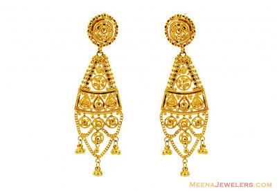 22k Gold Filigree Earrings  ( 22Kt Gold Fancy Earrings )