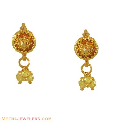 22k Gold Earrings With Beads ( 22Kt Gold Fancy Earrings )