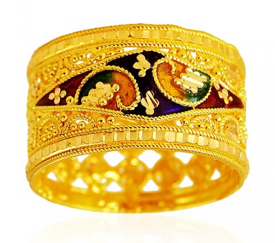 22Kt Gold Meena Ring  ( Ladies Gold Ring )