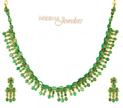 22Kt Gold Emerald Necklace Set ( Emerald Necklace Sets )