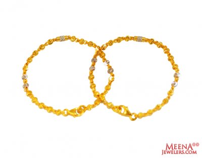 22Kt Gold TwoTone Baby Bracelet 2pc ( 22Kt Baby Bracelets )