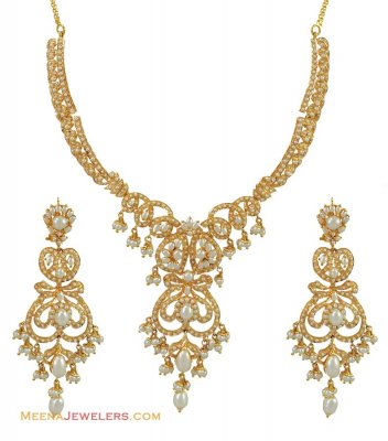 22k Pearls Designer Necklace Set ( Gold Designer Sets )