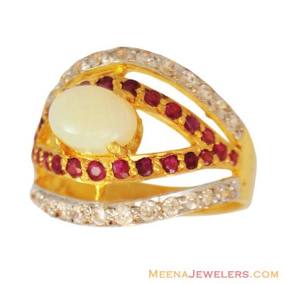 22K Designer CZ Opal Ring ( Ladies Rings with Precious Stones )
