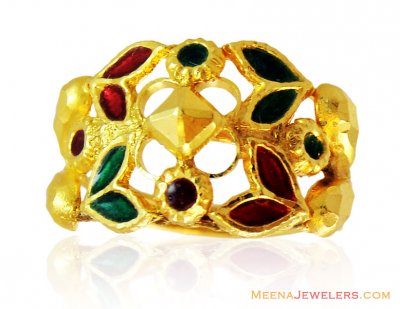  22k Fancy Meenakari Ring  ( Ladies Gold Ring )