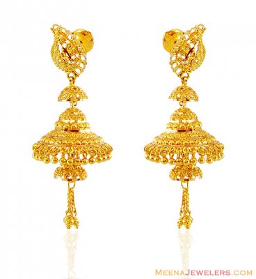 Layered Chandelier Gold Earrings ( 22Kt Gold Fancy Earrings )