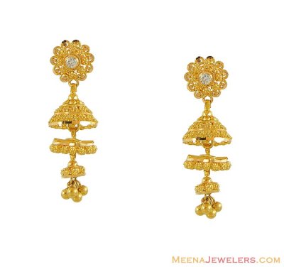 Gold Layered Jhumki Earrings ( 22Kt Gold Fancy Earrings )
