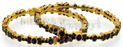22 Kt Gold Bangles with Blue Sapphires Stones ( Precious Stone Bangles )