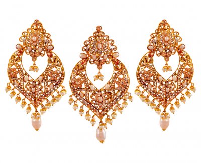 Pearl Pendant Earring set 22k gold ( Precious Stone Pendant Sets )