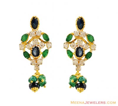 Fancy Sapphire Emerald Cz Earrings ( Precious Stone Earrings )