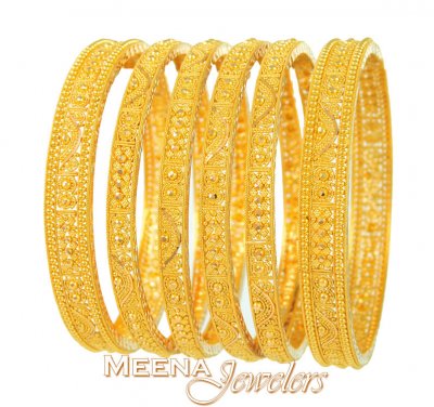 Gold Bangles with Diamond Cuts ( Set of Bangles )