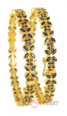 Gold Bangles with Sapphire ( Precious Stone Bangles )