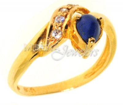 Gold Ring with Lapis and CZ ( Ladies Rings with Precious Stones )