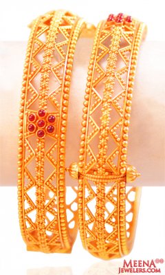 22Kt Gold Antique Kada (2 Pcs) ( Antique Bangles )