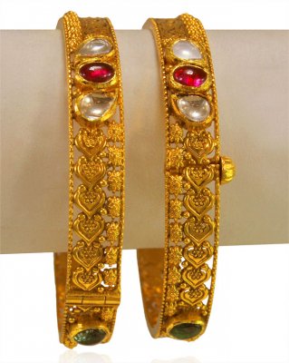 22Kt Gold Antique Kada (2 Pcs) ( Antique Bangles )