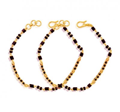 22K Gold Designer Kids Bracelet ( Black Bead Bracelets )